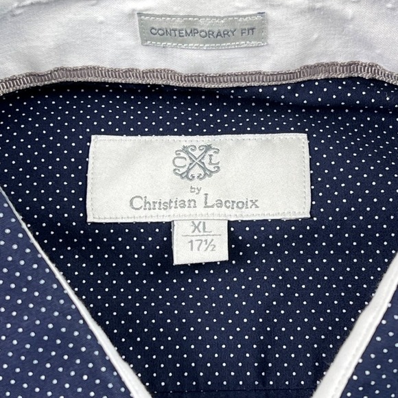 Christian Lacroix Dress Shirt Men's XL Navy White Polka Dot Contemporary Fit - Picture 4 of 10